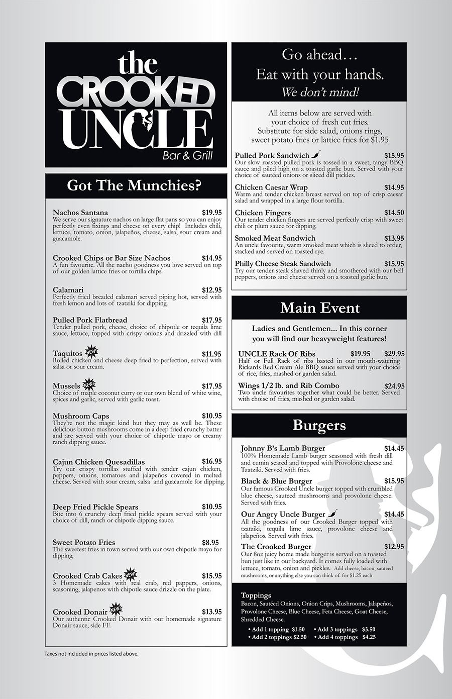 The Crooked Uncle Menu