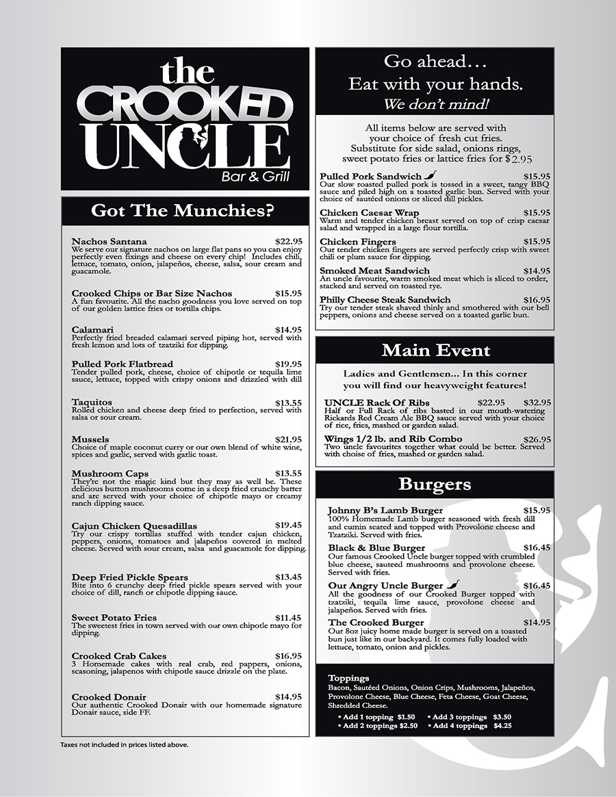 The Crooked Uncle Menu